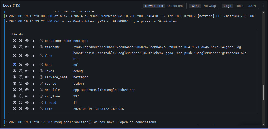 Grafana Log view